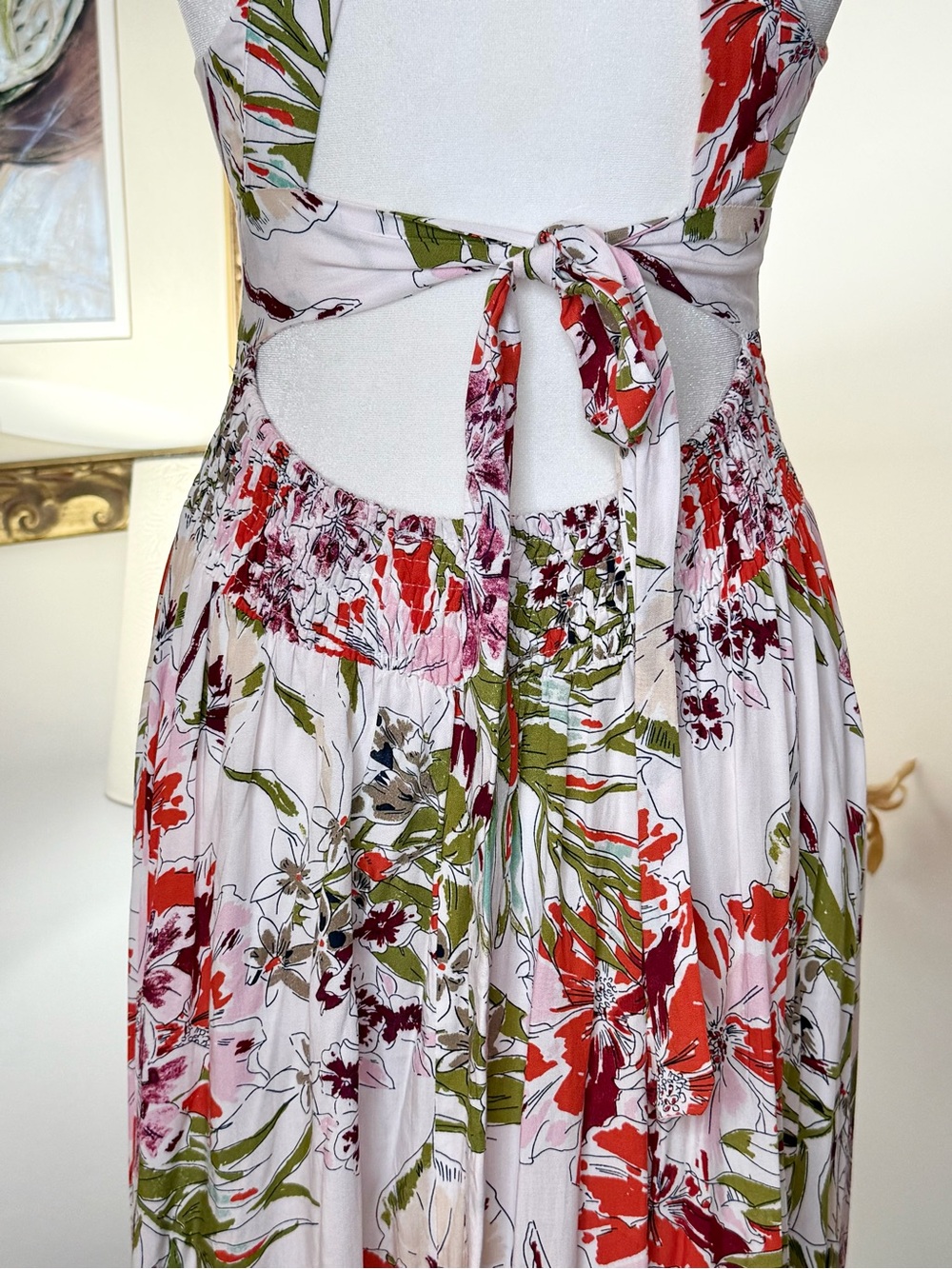 Abel The Label Dress S Floral Halter Open Back Maxi Boho Resort Slit Crochet - Picture 8 of 9